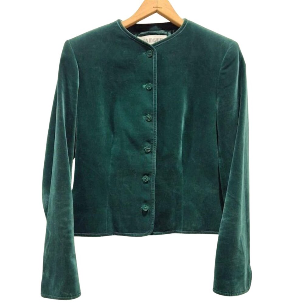 Jaeger London Women's Green Size UK 10 100% Cotton Velvet Button Up Blazer